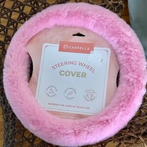 CARBELLA PINK FAUX FUR FUZZY STEERING WHEEL COVER STANDARD Valentine’s Day NEW